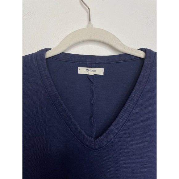 Madewell Extra Small Side Zip Piqué Sweatshirt Top Purple Blue 3/4 Sleeve V-Neck - Picture 3 of 9